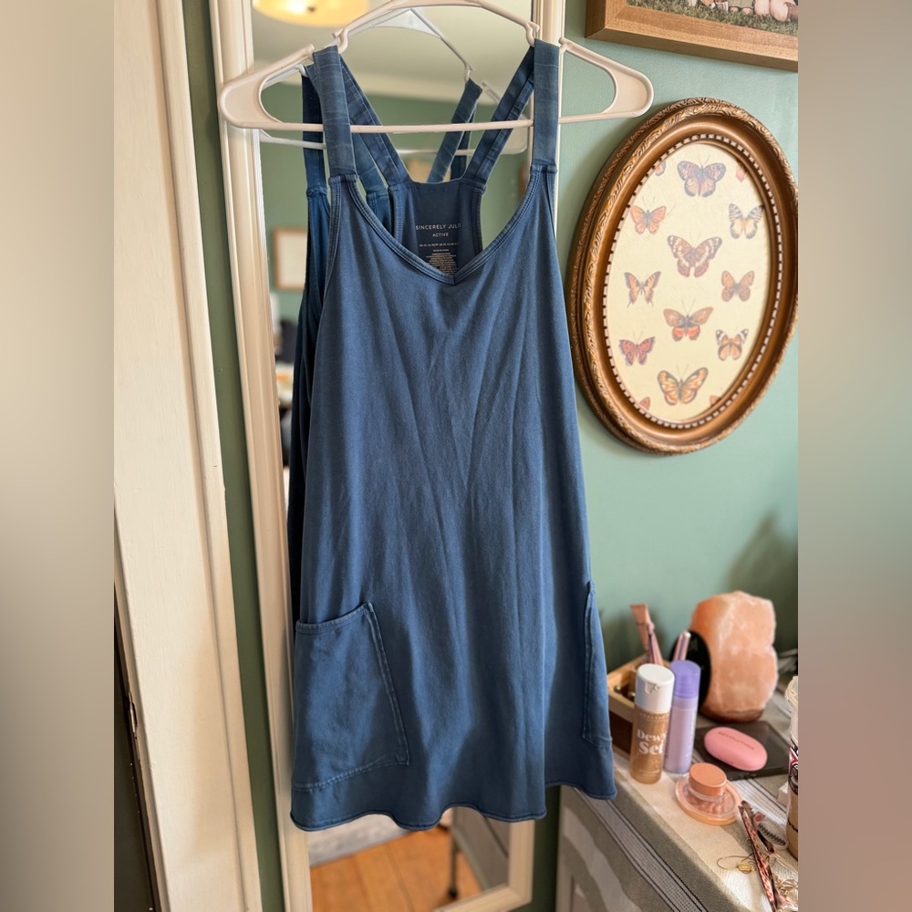 Blue Sleeveless Dress with Pockets